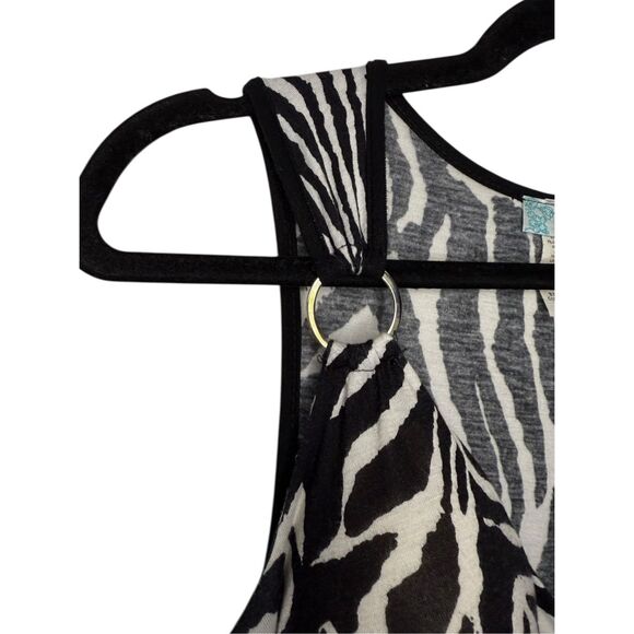 Vintage January 7 Women’s Large Zebra Print Mini Dress Black Stretch V-Neck Y2K - Picture 4 of 6